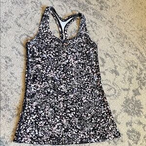 lululemon athletica Black Tank with Light Pink Floral Print size 6
